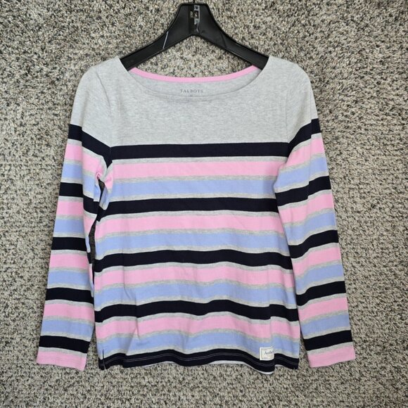 Talbots Top Womens XS‎ Gray Striped Oversized Relaxed Fit Cotton Long Sleeve - Picture 1 of 7
